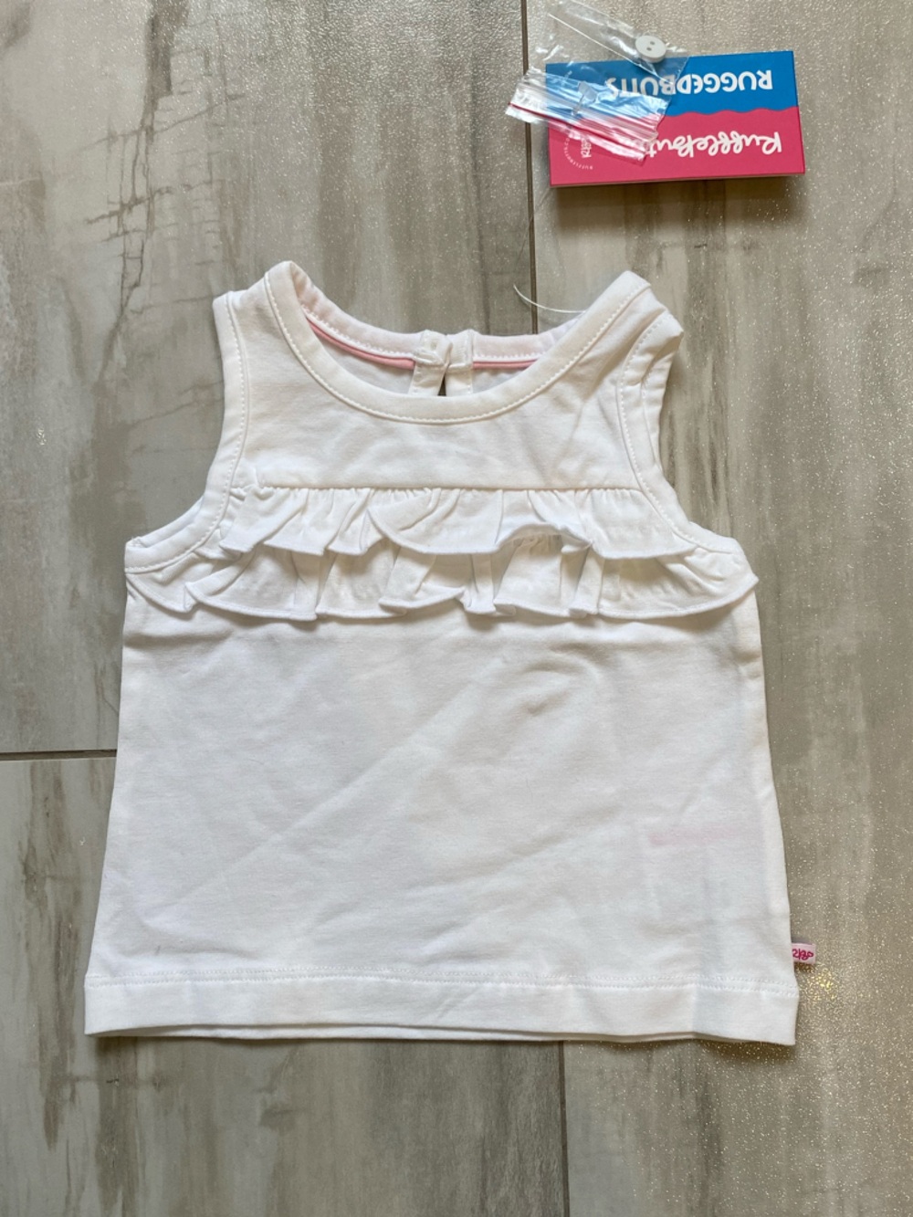 NWT RuffleButts Essentials White Ruffled Sleeveless Tank Top baby girls 3-6M